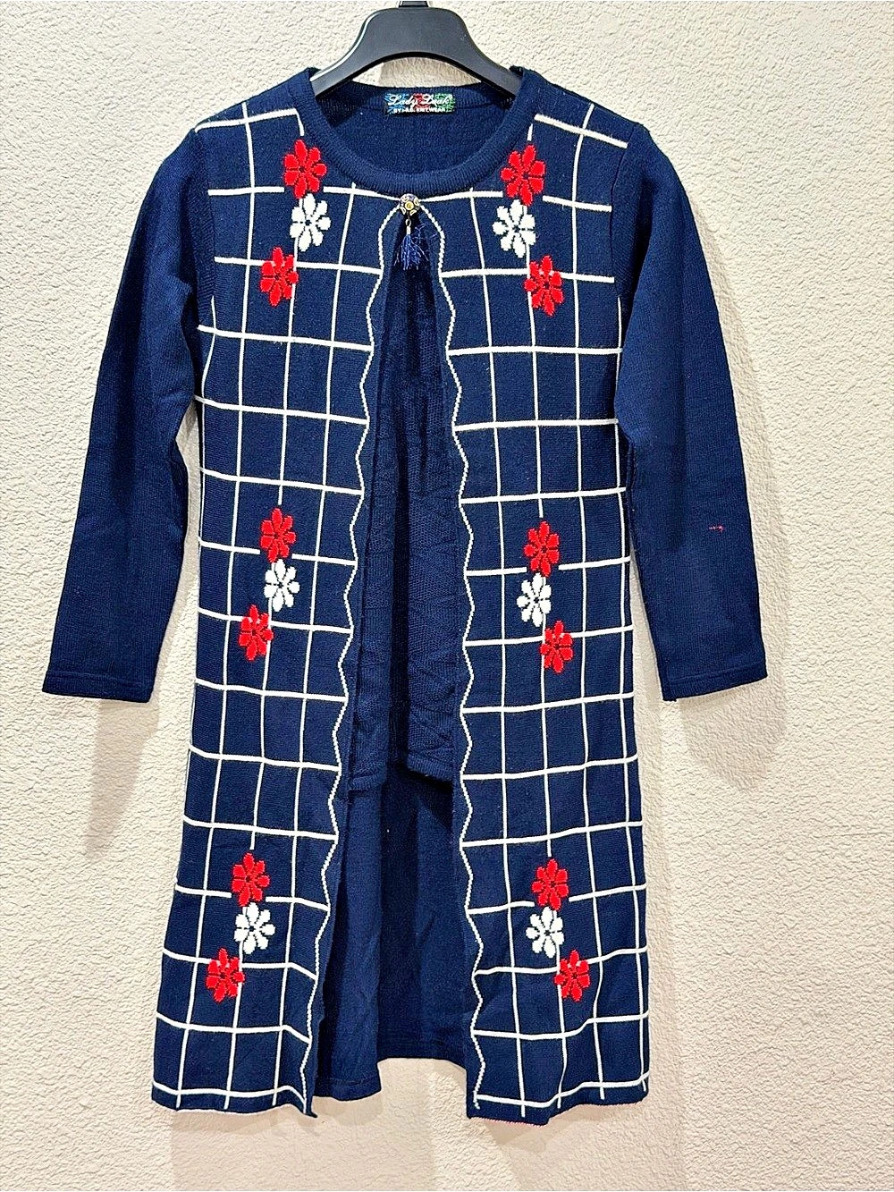 Sangam Art Wear Floral Grid Long Sleeve Dress in Blue Like New